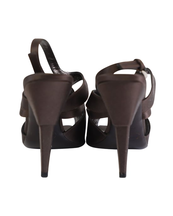 Prada Riemchensandalen mit hohem Absatz aus braunem Satin - Image 4