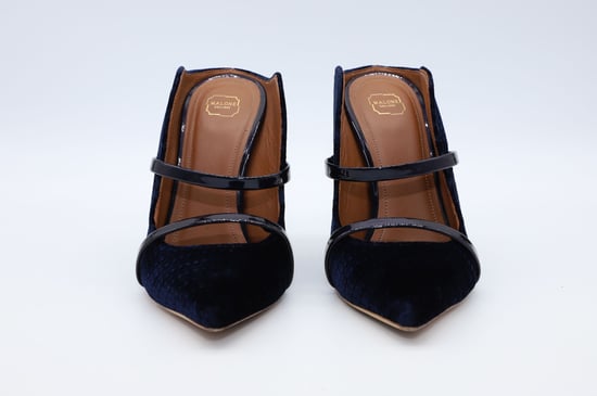 Malone Souliers 100mm Maureen Pantoletten aus marineblauem Leder - Image 4