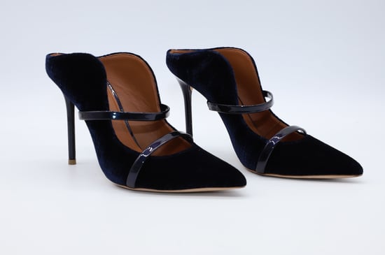 Malone Souliers 100mm Maureen Pantoletten aus marineblauem Leder - Image 6