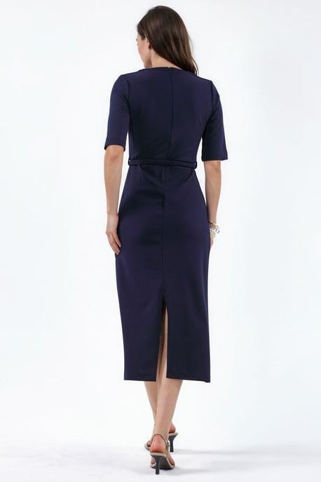 Gürtel-Midikleid mit quadratischem Kragen - Image 3