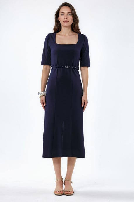 Gürtel-Midikleid mit quadratischem Kragen - Image 4