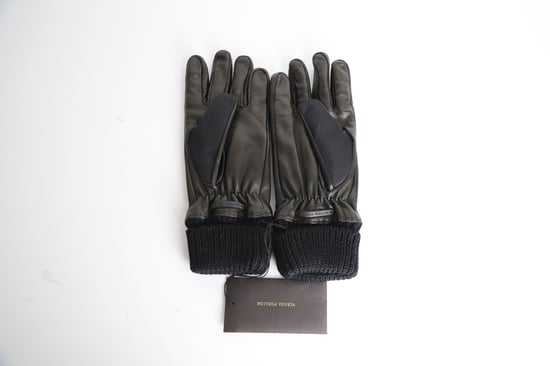 Bottega Veneta Zig Zag Zweifarbige Handschuhe aus schwarzem Nylon und Leder - Image 6