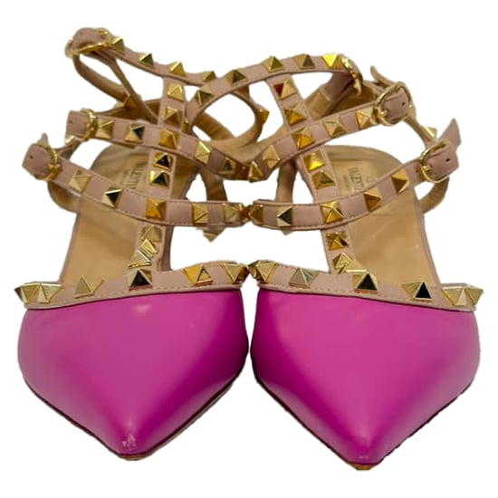 Valentino Rockstud Sandalen aus pinkfarbenem und beigem Leder - Image 2