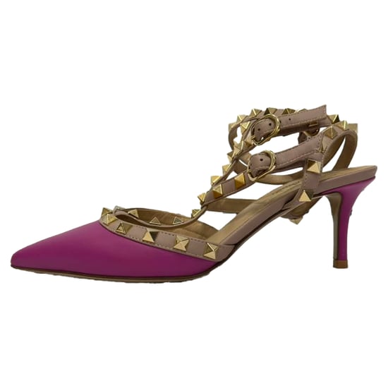 Valentino Rockstud Sandalen aus pinkfarbenem und beigem Leder - Image 4