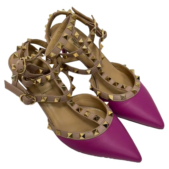 Valentino Rockstud Sandalen aus pinkfarbenem und beigem Leder - Image 5