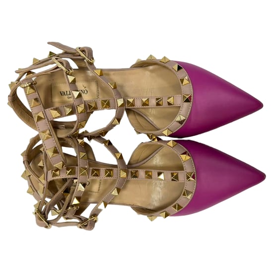 Valentino Rockstud Sandalen aus pinkfarbenem und beigem Leder - Image 6