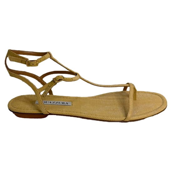 Aquazzura So Ponza T-Strap Sandalen in Beige Raffia - Image 1