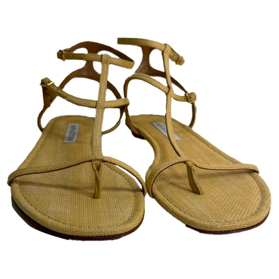 Aquazzura So Ponza T-Strap Sandalen in Beige Raffia - Image 2