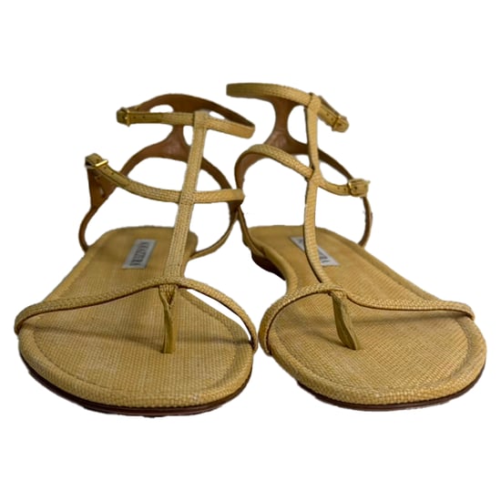 Aquazzura So Ponza T-Strap Sandalen in Beige Raffia - Image 3