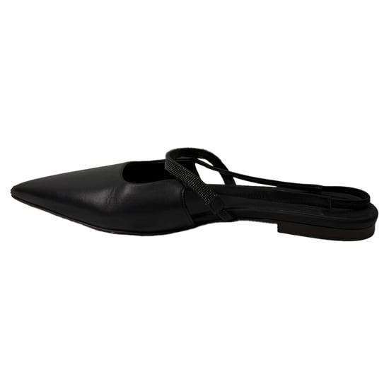 Brunello Cucinelli Verziertes Cutout Slingback Ballerinas aus schwarzem Leder - Image 4
