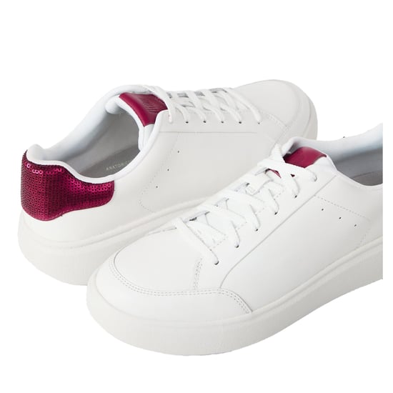 FitFlop - Pailletten Sneaker für Damen, flach geformter Absatz (Weiß/Rubinrot) - Image 4