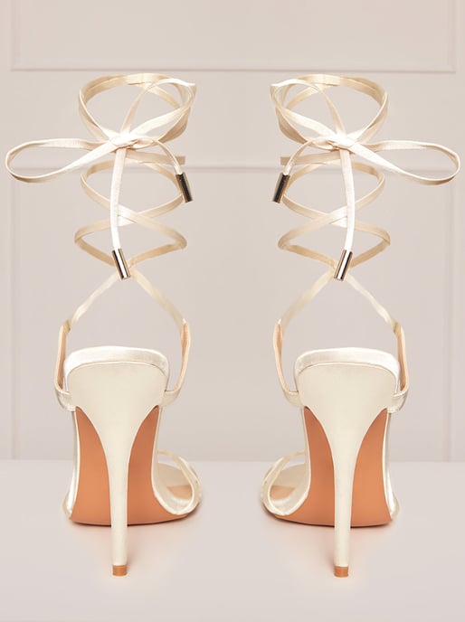 High Heel Lace Up Sandal in Cream - Image 2