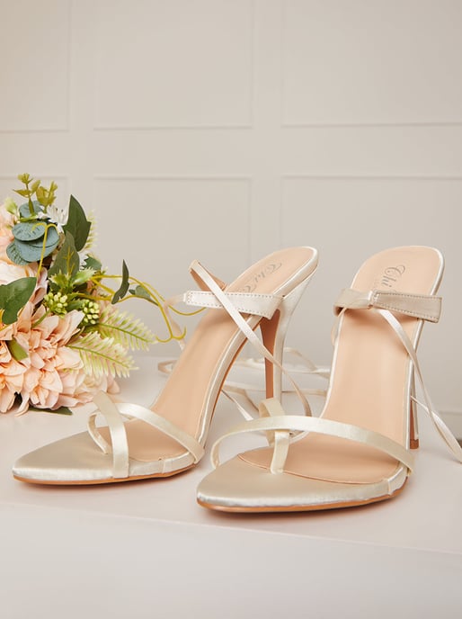High Heel Lace Up Sandal in Cream - Image 3