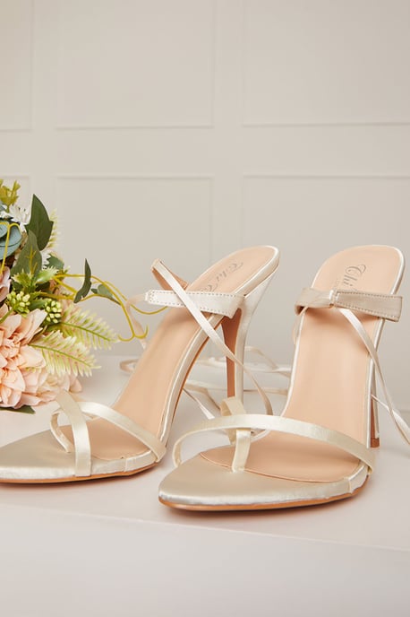 High Heel Lace Up Sandal in Cream - Image 4