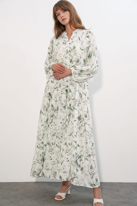 Gemustertes V-Ausschnitt Maxikleid - Image 3