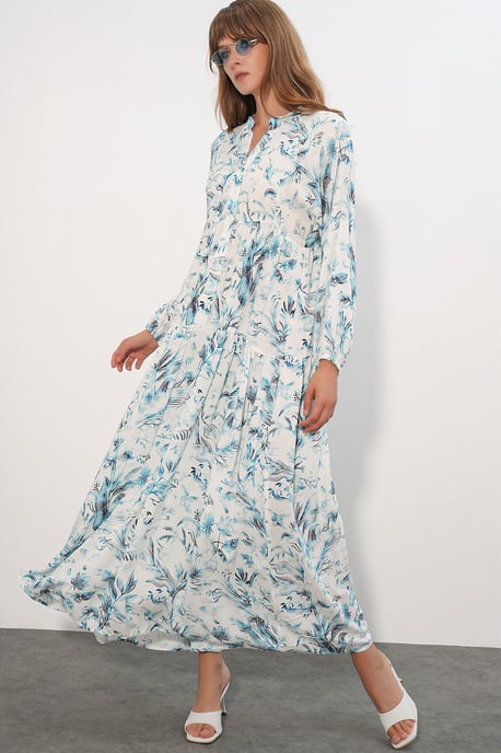 Gemustertes V-Ausschnitt Maxikleid - Image 2