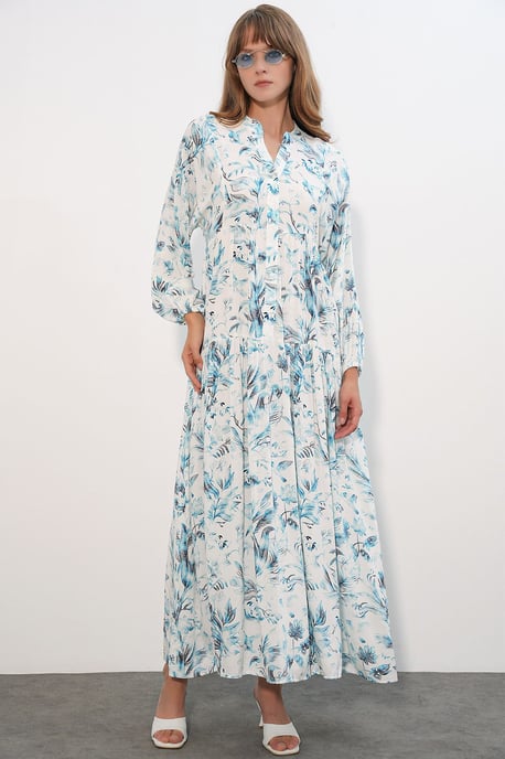 Gemustertes V-Ausschnitt Maxikleid - Image 4