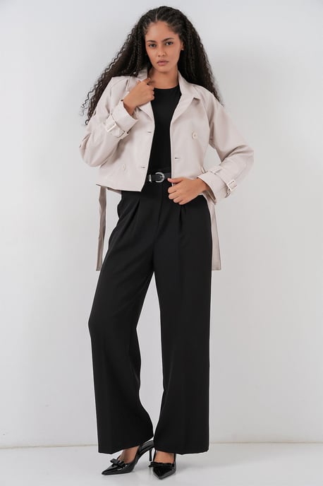 Figurbetonte Doppelreiher-Faux-Lederjacke mit Schleife - Image 2