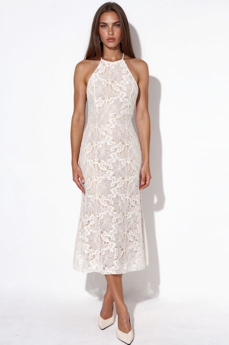 Halterneck Spitze Midi-Kleid - Image 1