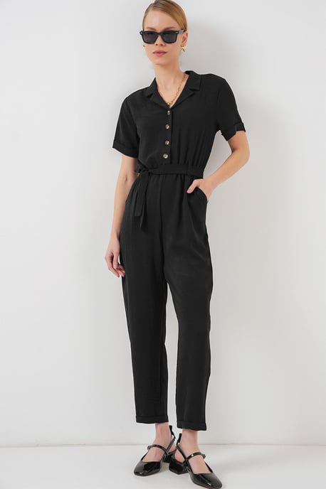 Einfarbiger Woven Overall mit Kragen und Schleifendetail - Image 2