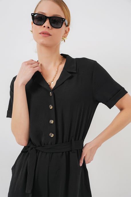 Einfarbiger Woven Overall mit Kragen und Schleifendetail - Image 3
