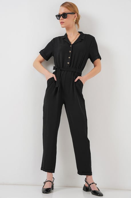 Einfarbiger Woven Overall mit Kragen und Schleifendetail - Image 4