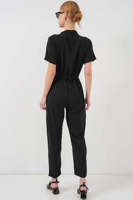 Einfarbiger Woven Overall mit Kragen und Schleifendetail - Image 6