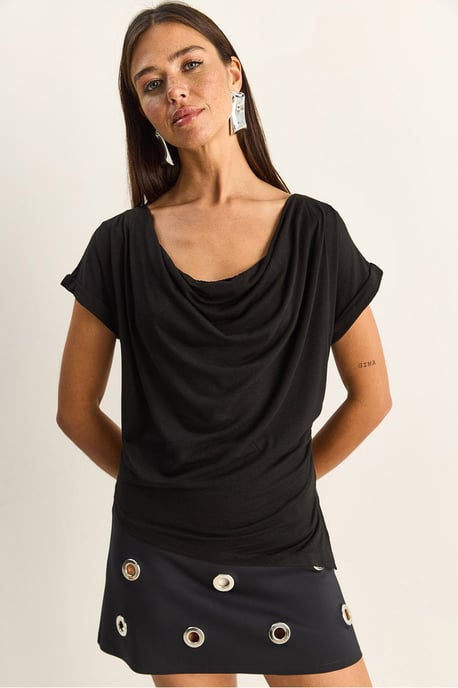 Drapierte Bluse mit Kapuzenkragen - Image 1