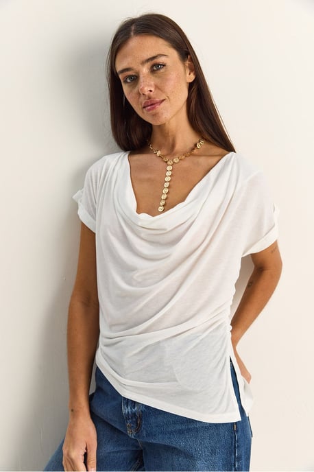 Kragenloses Drapiertes Blusenshirt - Image 3