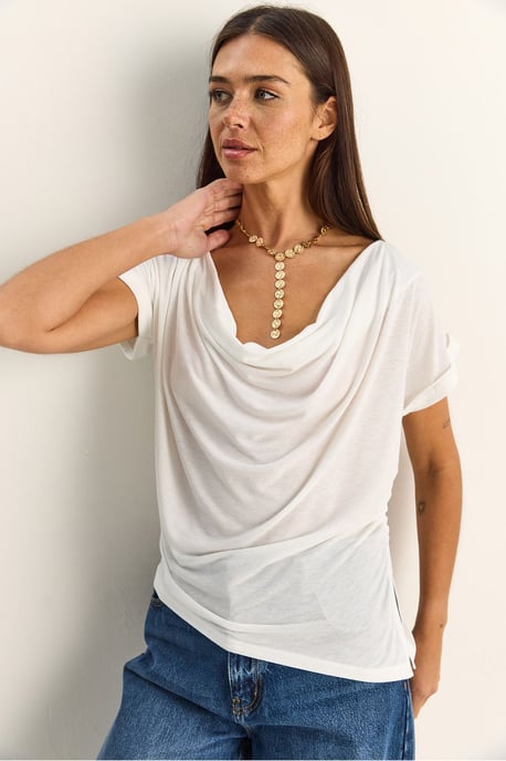 Kragenloses Drapiertes Blusenshirt - Image 4