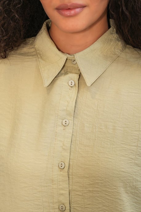 Big Dart Strukturiertes Button-down-Langarmhemd - Khaki - Image 5