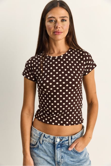 Punktmuster Crewneck Crop T-Shirt - Image 1