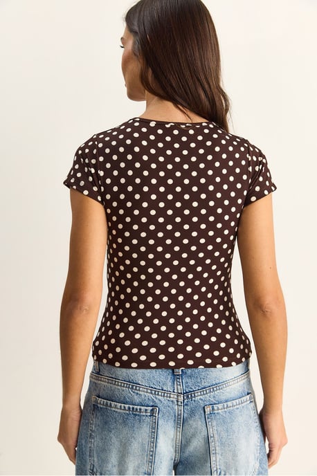 Punktmuster Crewneck Crop T-Shirt - Image 3