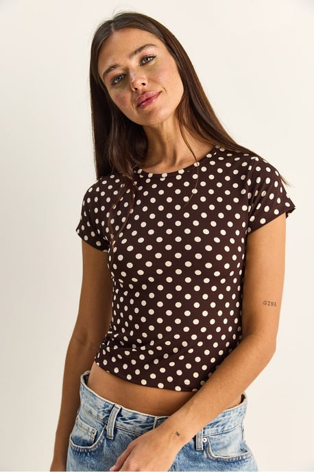 Punktmuster Crewneck Crop T-Shirt - Image 4