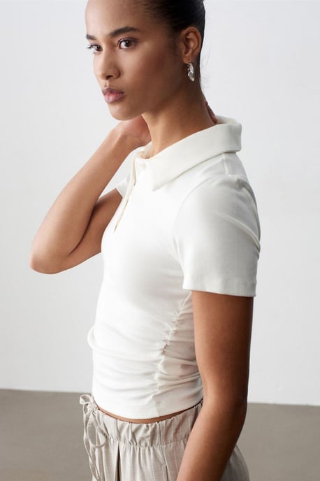 Damen Crop Slim Fit Polo T-Shirt - Image 2
