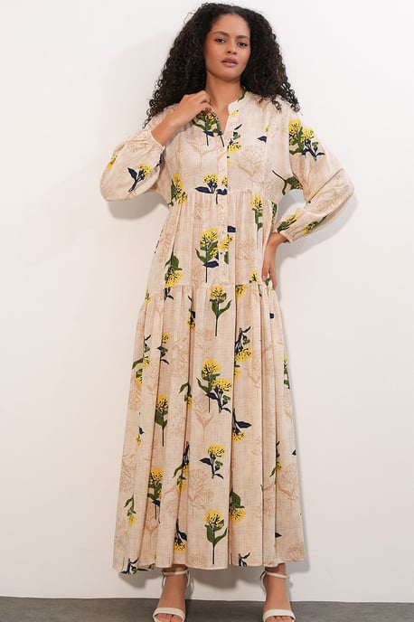 Gemustertes V-Ausschnitt Maxikleid - Image 1