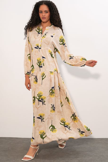 Gemustertes V-Ausschnitt Maxikleid - Image 3
