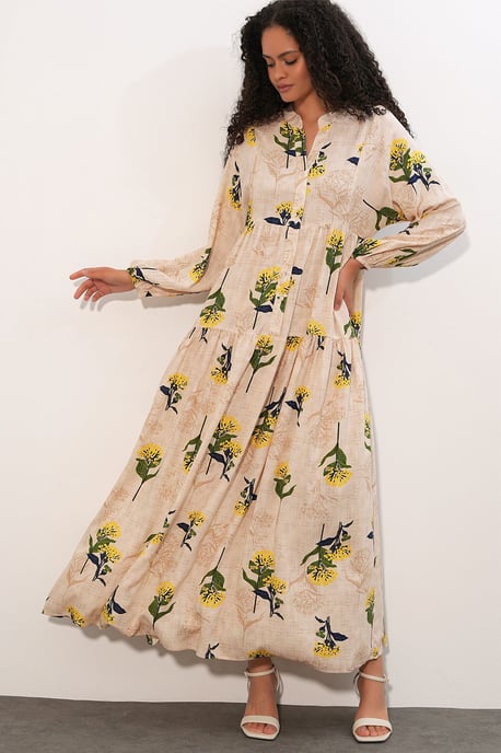 Gemustertes V-Ausschnitt Maxikleid - Image 4