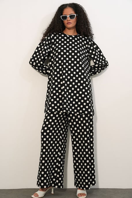 Texturierte Langarm-Tunika und weite Hose Set - Image 4