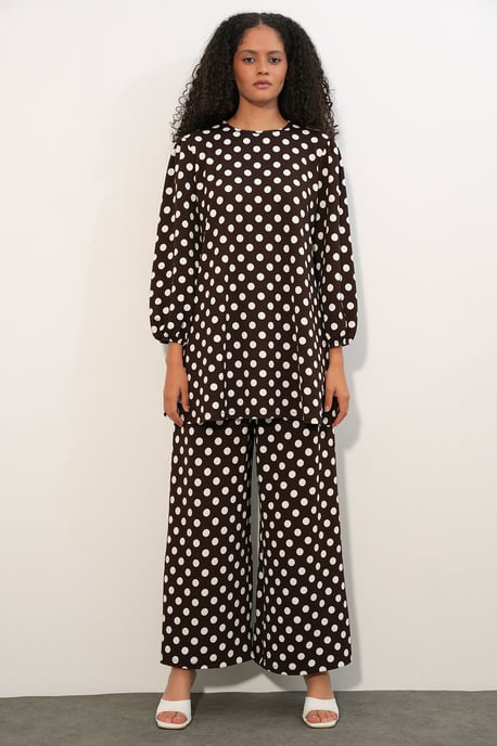 Texturierte Langarm-Tunika und weite Hose Set - Image 3