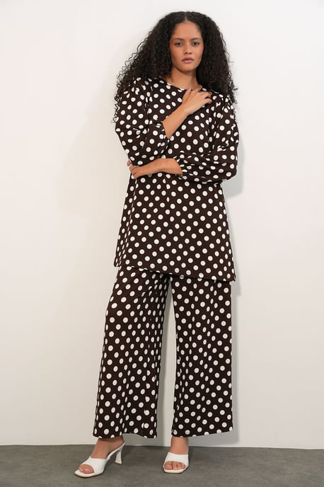 Texturierte Langarm-Tunika und weite Hose Set - Image 4