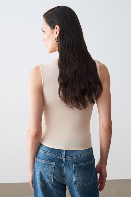 Ärmellose Cowl-Neck-Jersey-Bluse - Image 2