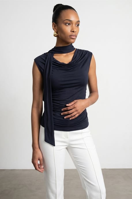 Ärmellose Cowl-Neck-Jersey-Bluse - Image 2