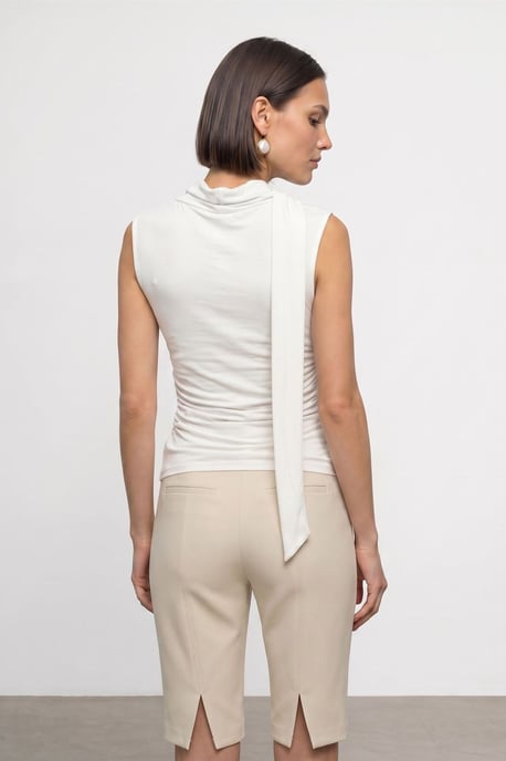 Ärmellose Cowl-Neck-Jersey-Bluse - Image 2
