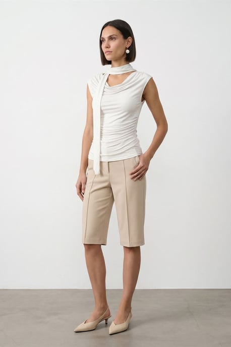 Ärmellose Cowl-Neck-Jersey-Bluse - Image 4