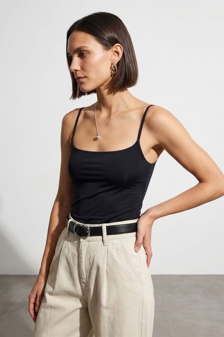 Schmal geschnittene ärmellose Bluse mit quadratischem Ausschnitt - Image 3
