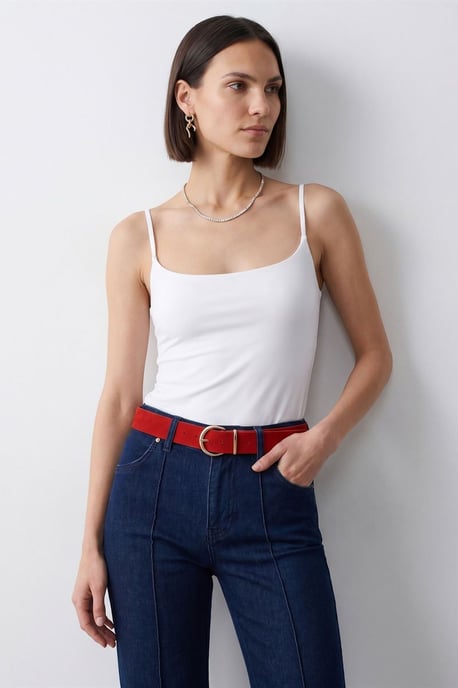 Schlank geschnittene quadratische Hals-Ablauflose Bluse - Image 3
