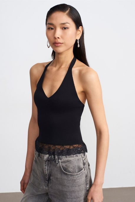 Ärmellose Rippen-Halterbluse - Image 3