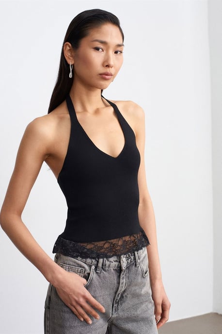 Ärmellose Rippen-Halterbluse - Image 4