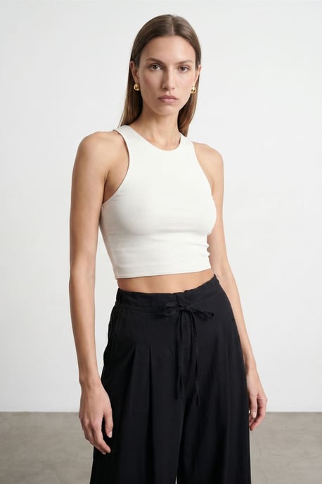 Rippenshirt ohne Ärmel mit cropped Schnitt - Image 3